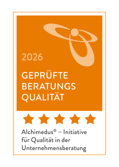 Siegel: Geprüfte Beratungsqualität 2026 der Alchimedus-Initiative für Qualität in der Unternehmensberatung